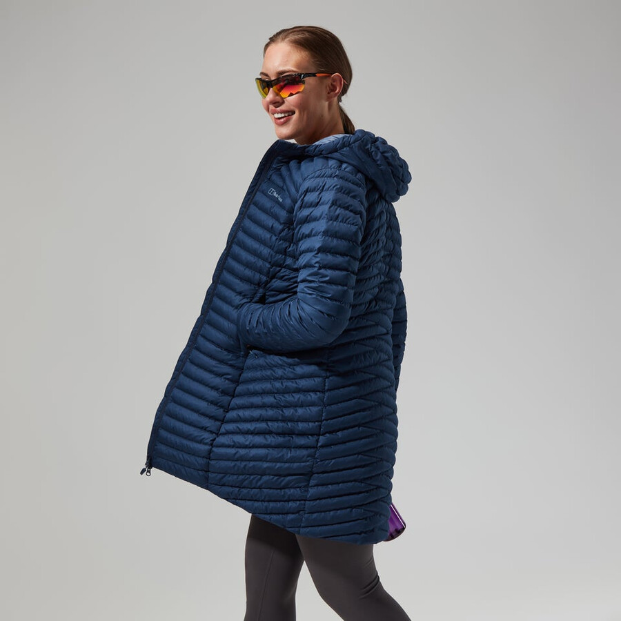 womens nula micro jacket long - dark blue berghaus